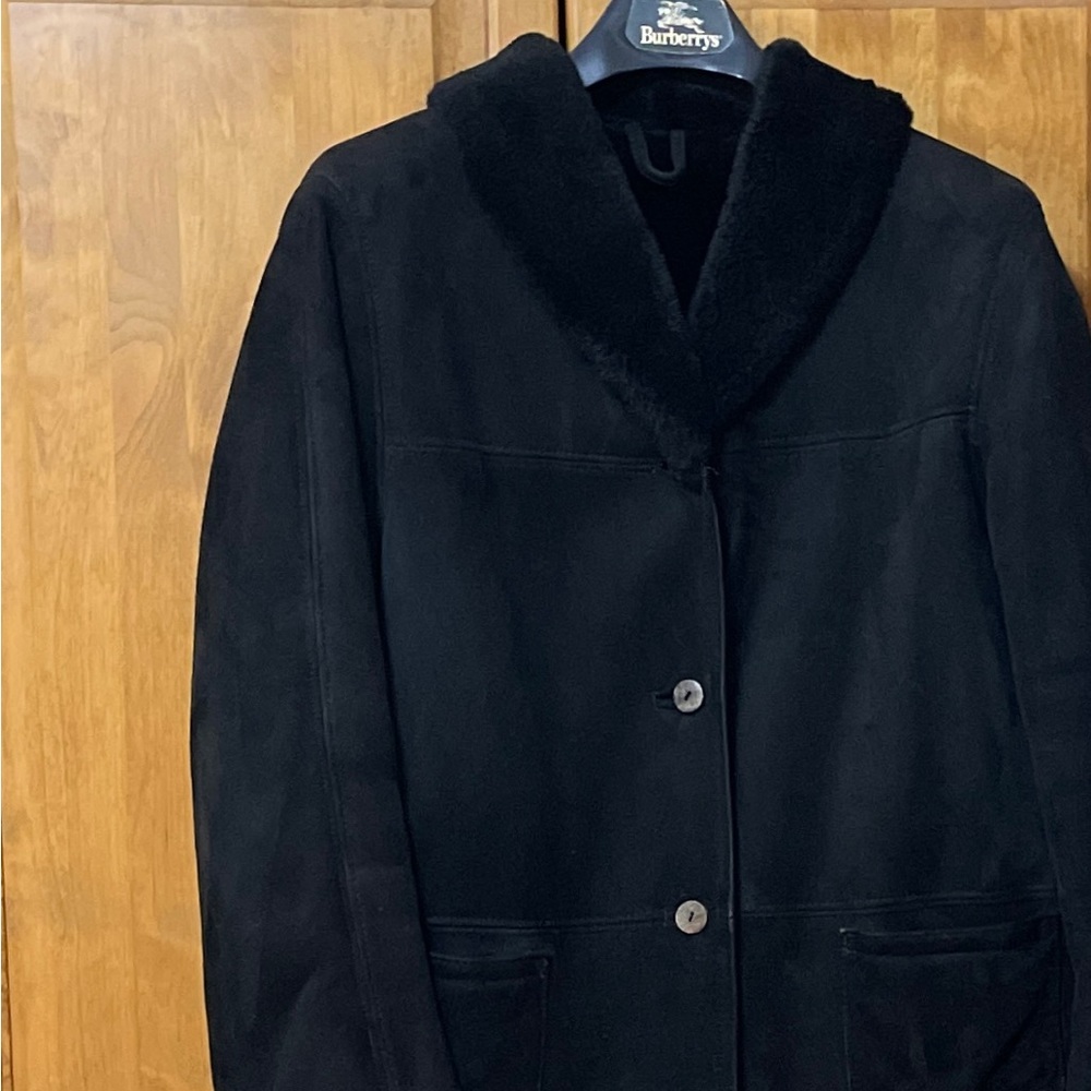 Barneys New York Suede Short Black Shearling